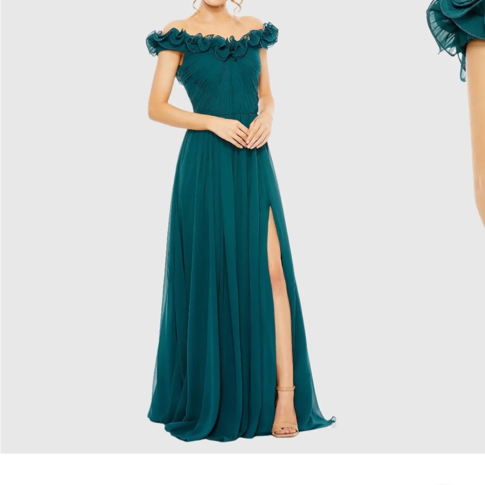 Teal Ruched Off The Shoulder A Line Gown